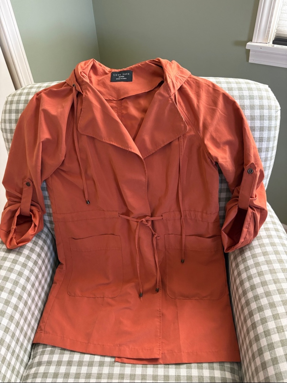 Love Tree Rust Orange Hooded Utility Jacket with Drawstring Waist